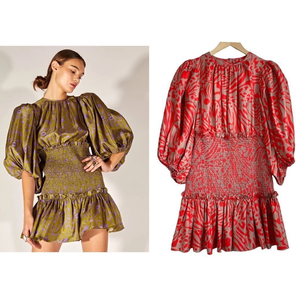Cynthia Rowley Rosalyn Smocked Silk Twill Dress sz S